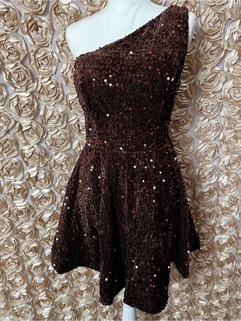 One-Shoulder Brown Sequin Party Dress